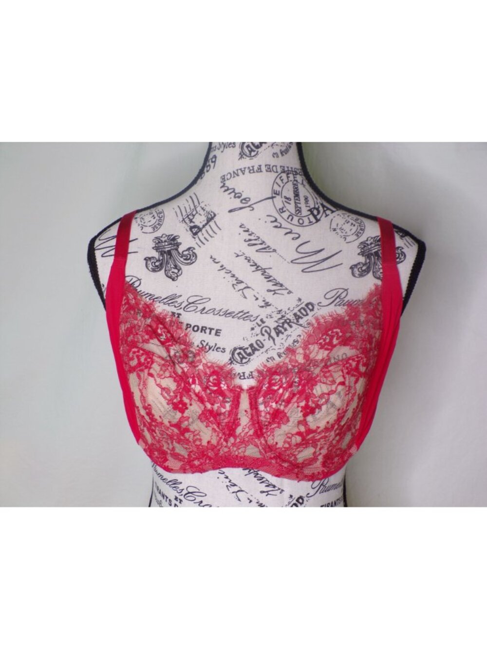 🆕 Skarlett Blue Entice Sheer Lace Side Support Balconette Bra 34DDD Red #324143 - Picture 5 of 9